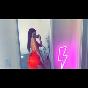 Party red , back lace up mini dress